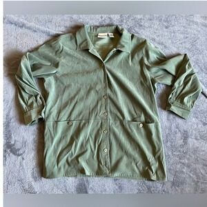 Appleseed's Womens 18W Sage Green Button Front Blouse Plus‎ Size Stretch Career